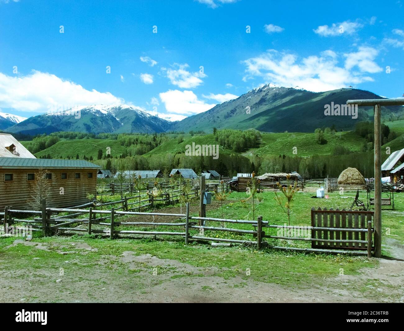 Hemu Village, a small village with beautiful mountain scenery in Altay prefecture, Xinjiang China. Stock Photo