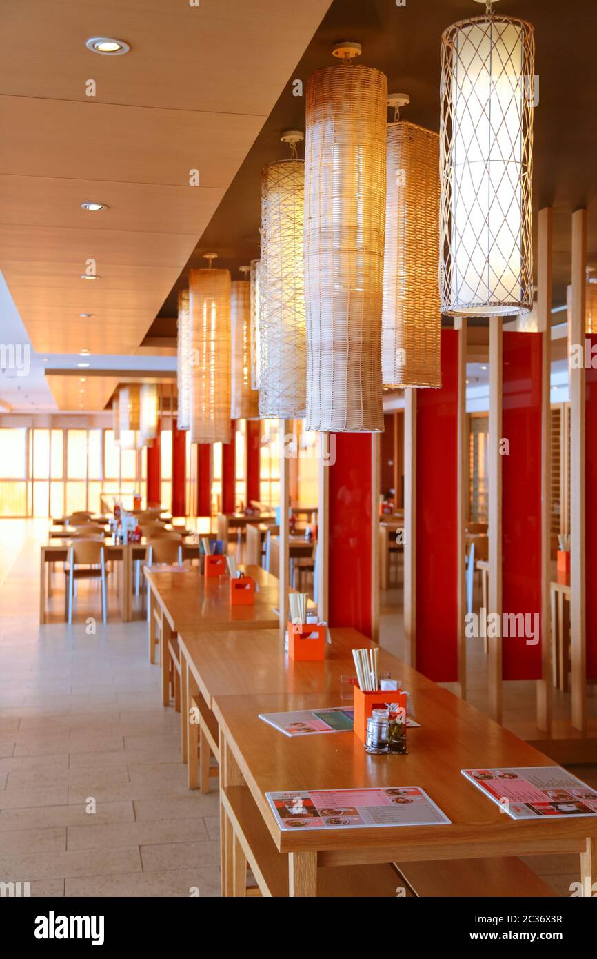 A brightly lit dining restaurant. Stock Photo