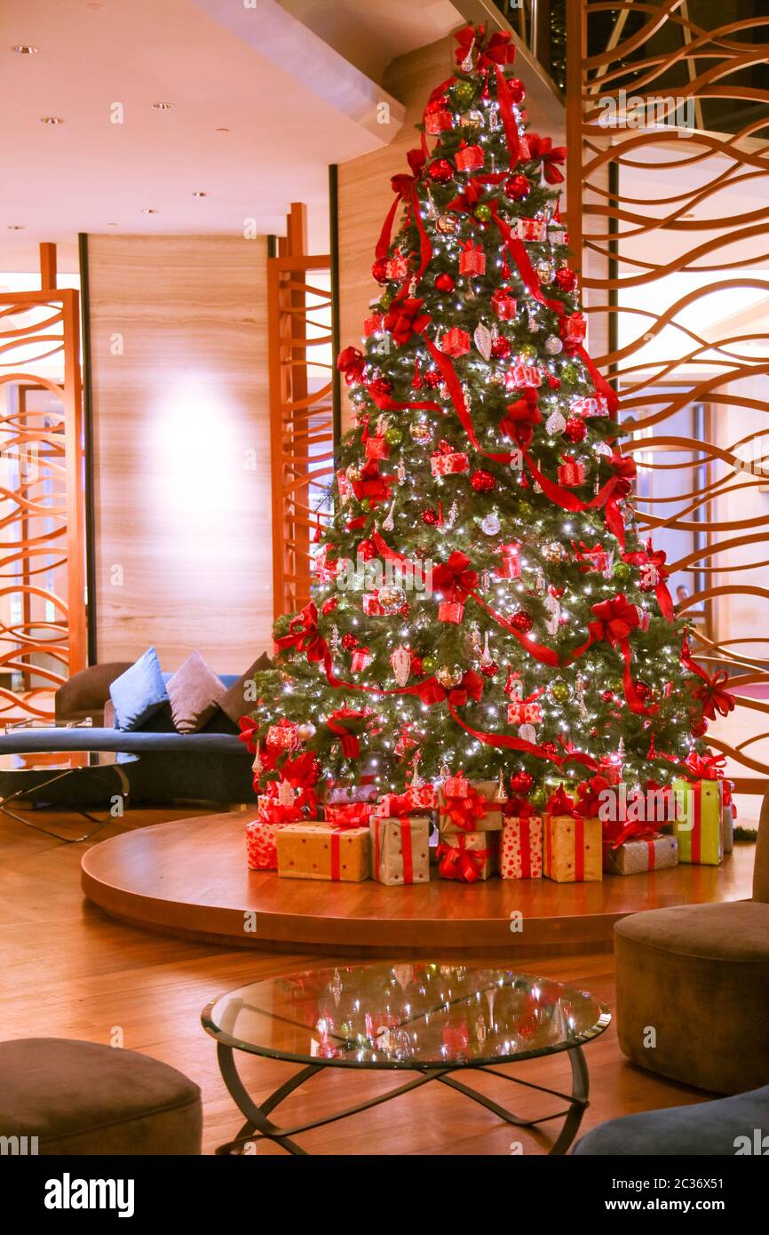 Christmas tree decoration in a hotel lobby, Malaysia Stock Photo Alamy