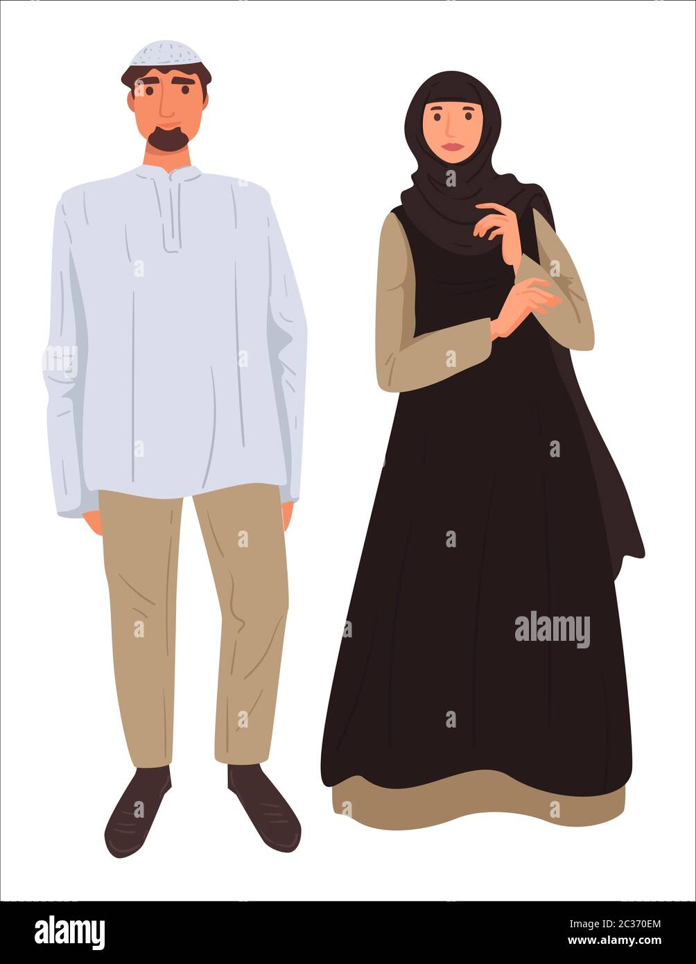 Muslim couple, man and woman wearing traditional clothes Stock Vector