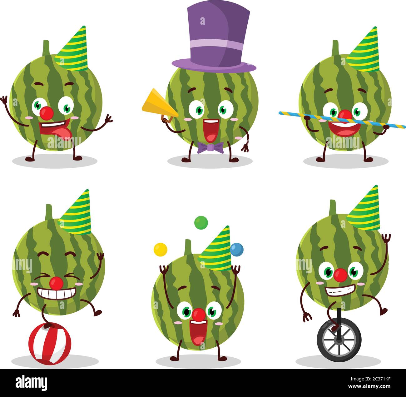 Cartoon character of watermelon with various circus shows Stock Vector