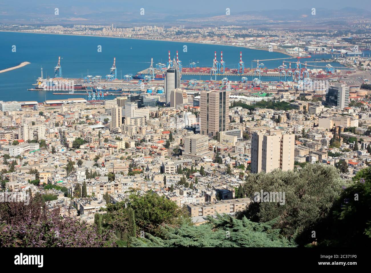 Scenic landscape view of the city of Haifa - a port city in Israel ...