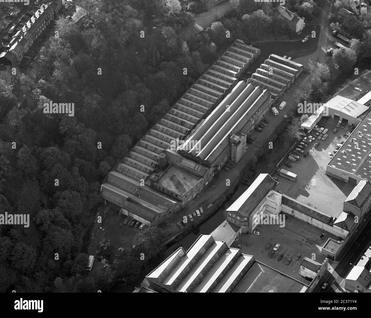 An aerial photograph of Perseverance Mill, Lockwood, Huddersfield, West Yorkshire, Northern England, UK, in 1995 Stock Photo