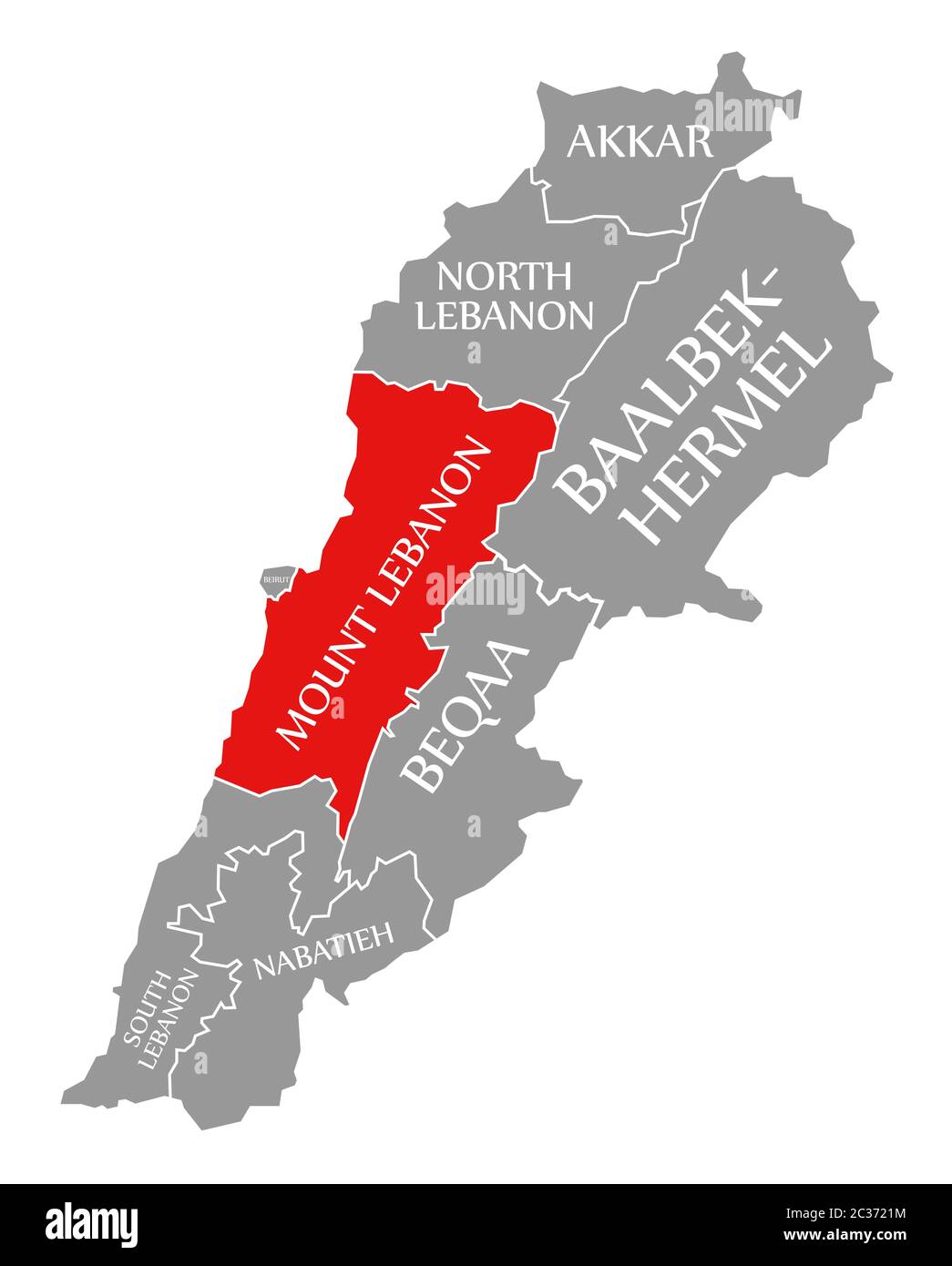 Mount Lebanon red highlighted in map of Lebanon Stock Photo Alamy