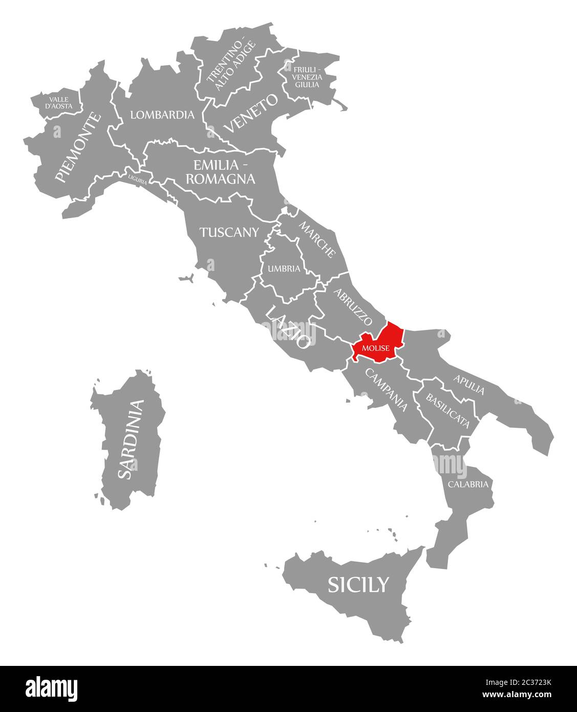 Molise red highlighted in map of Italy Stock Photo