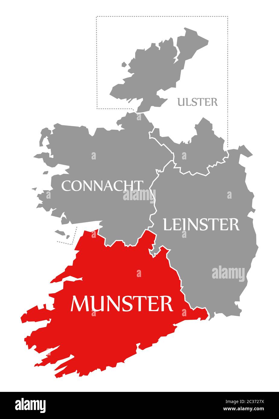 Munster red highlighted in map of Ireland Stock Photo Alamy