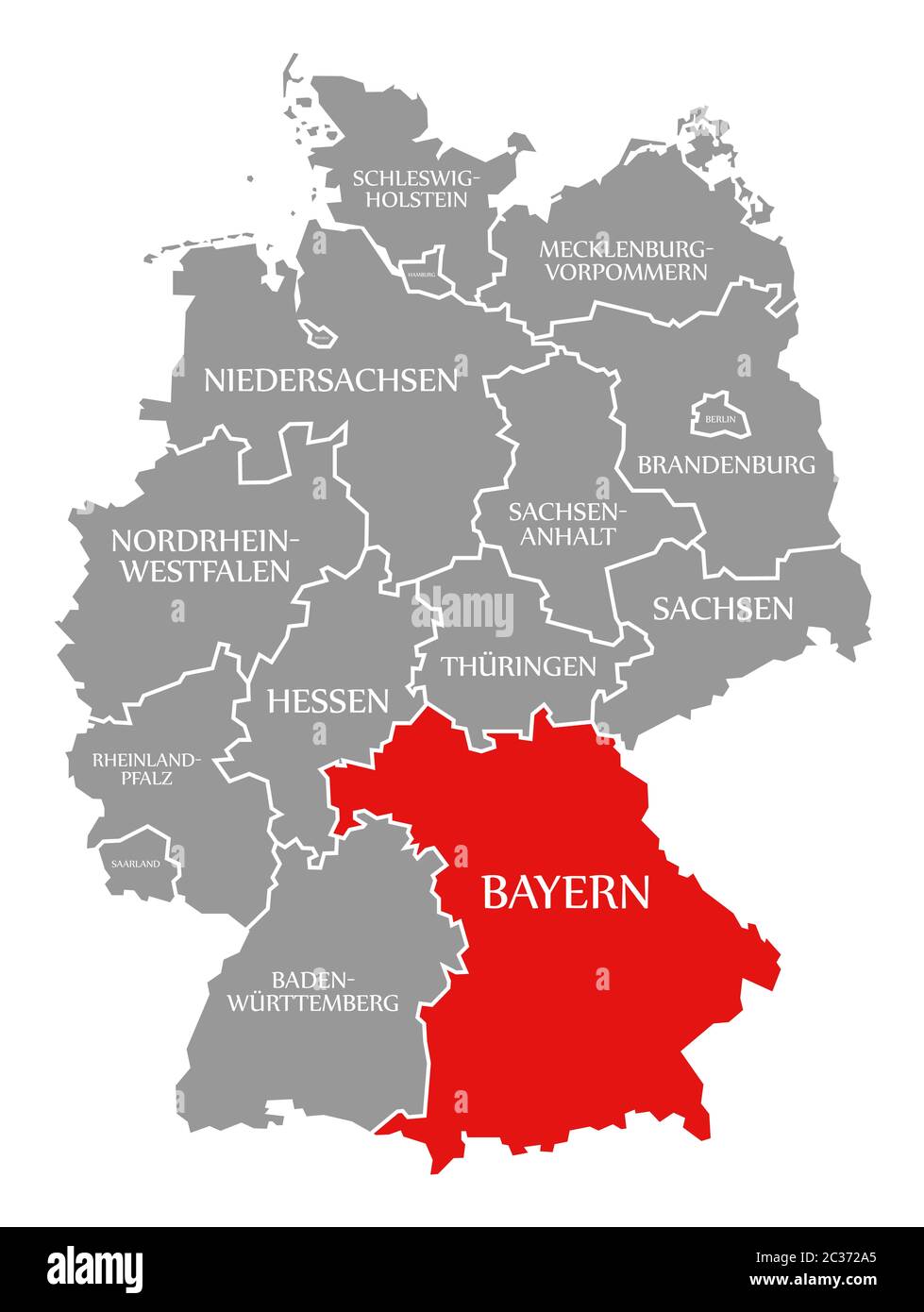 Bavaria red highlighted in map of Germany Stock Photo