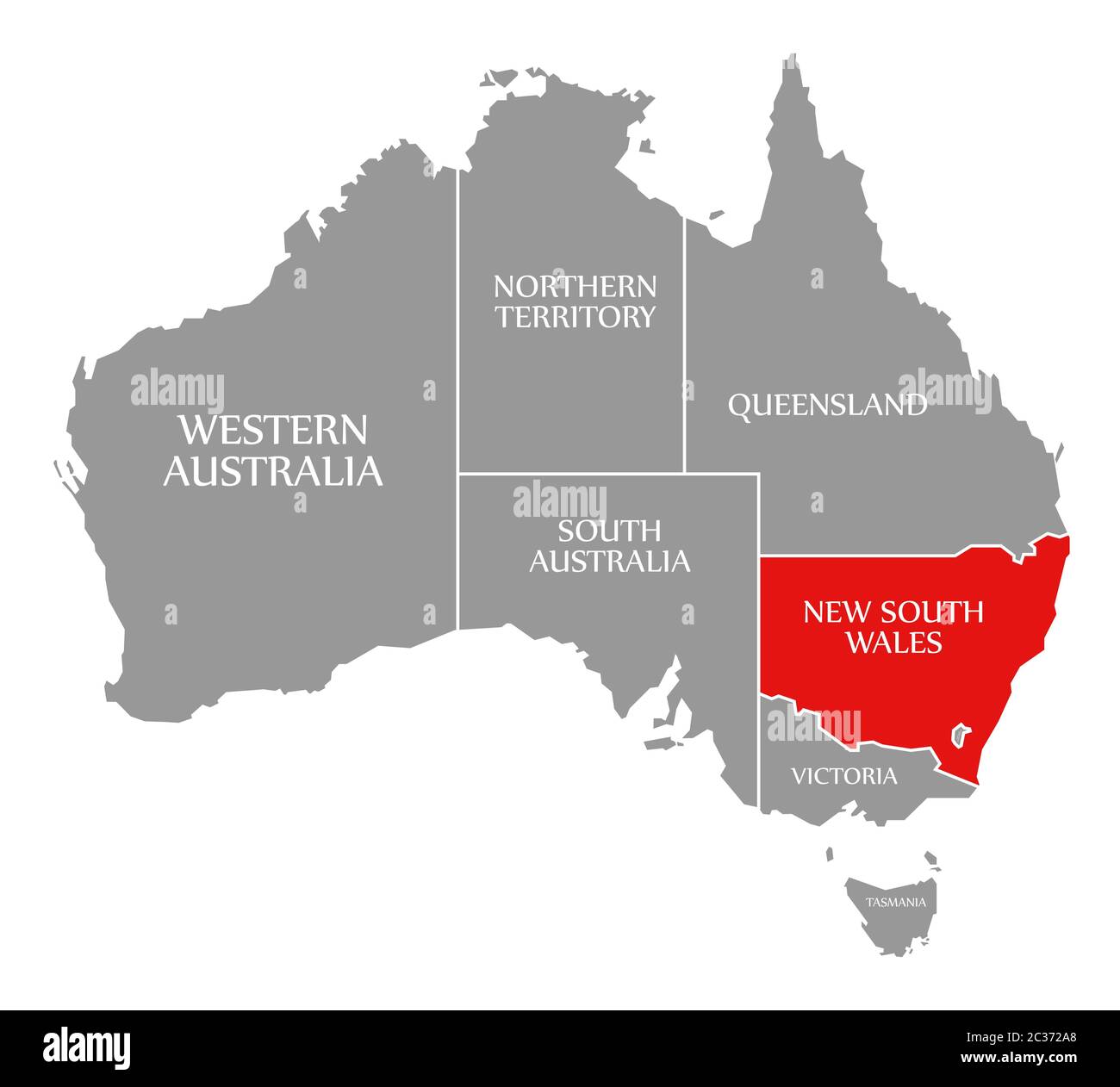 New South Wales red highlighted in map of Australia Stock Photo