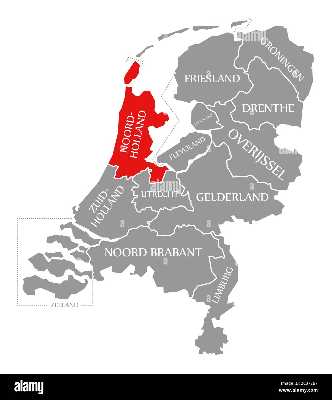 Noord Holland red highlighted in map of Netherlands Stock Photo