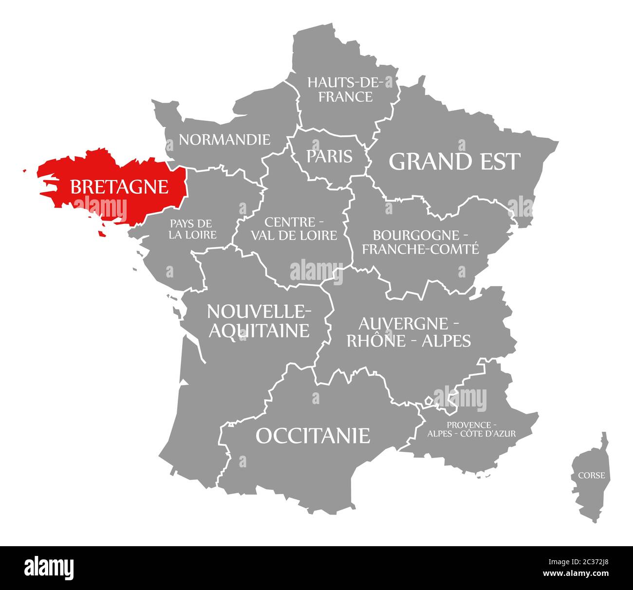 Bretagne red highlighted in map of France Stock Photo Alamy
