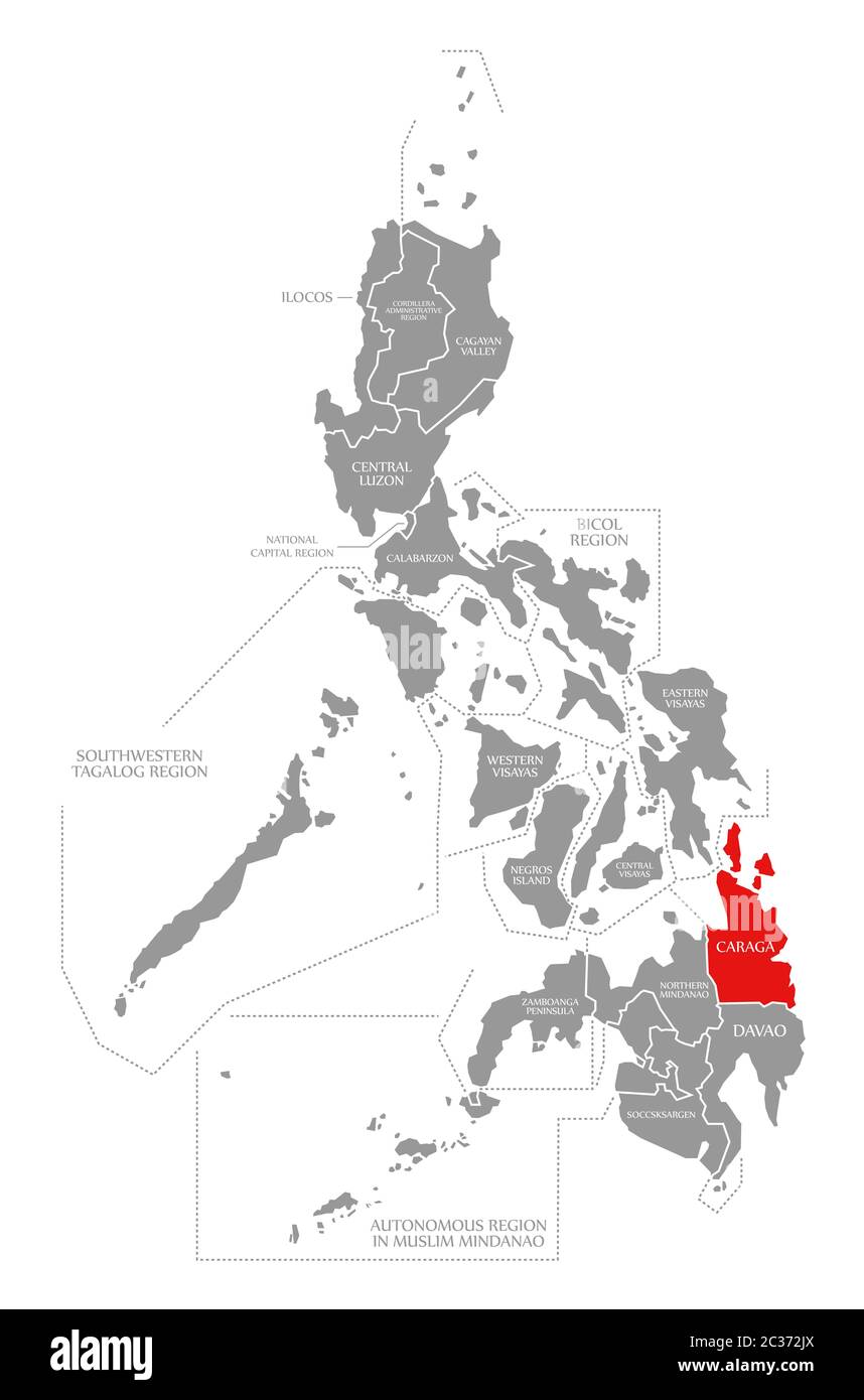 Caraga red highlighted in map of Philippines Stock Photo Alamy