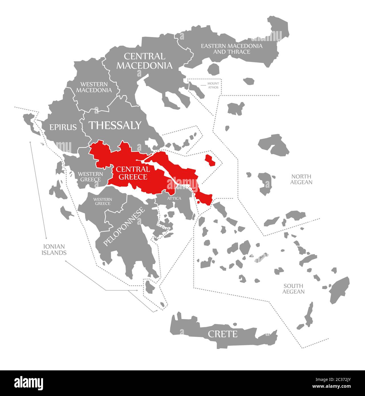 Map Of Central Greece Central Greece Red Highlighted In Map Of Greece Stock Photo - Alamy