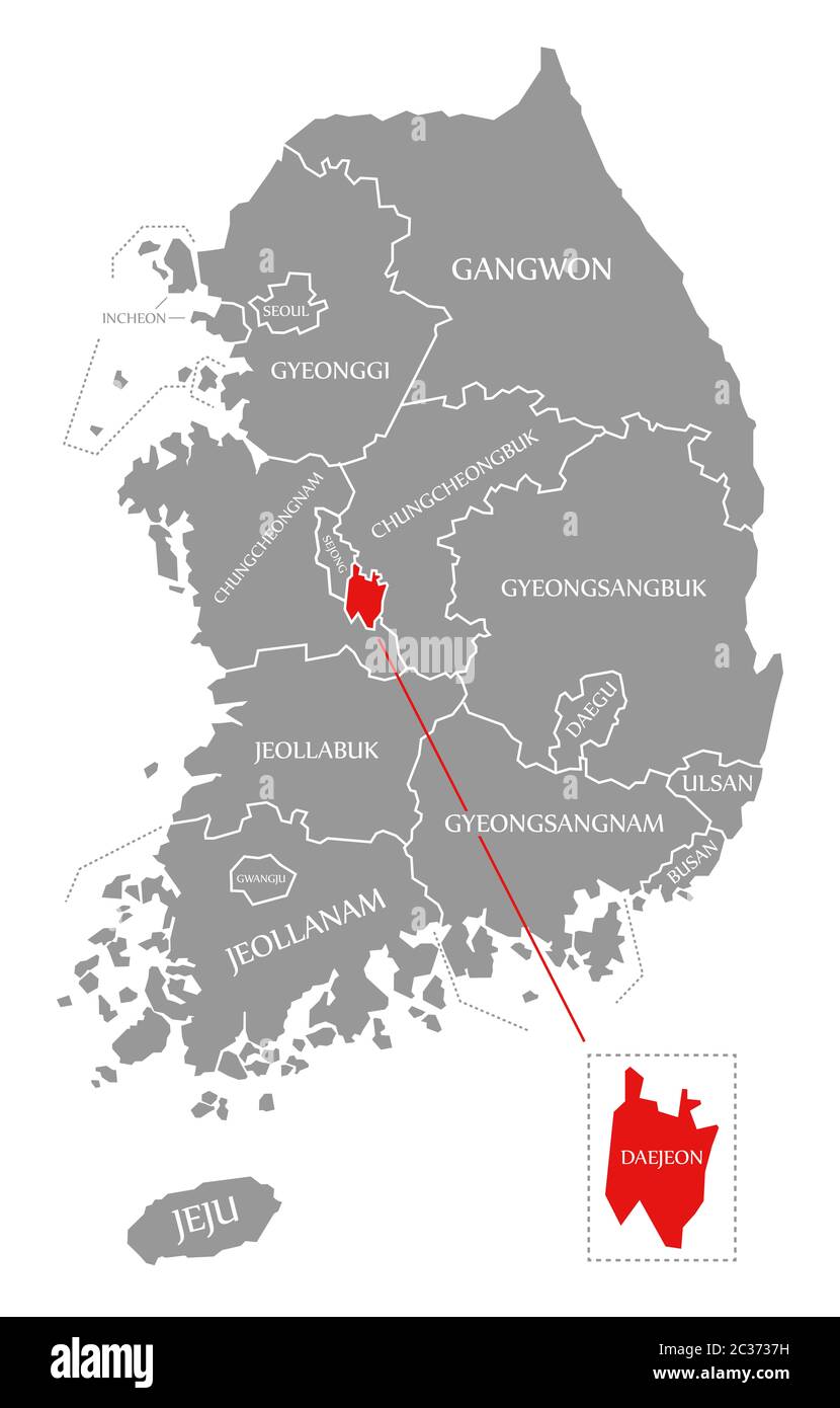 Daejeon red highlighted in map of South Korea Stock Photo