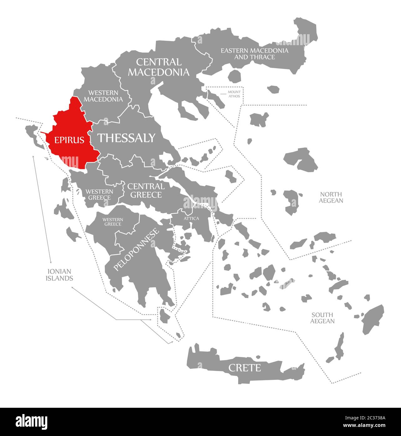 Epirus red highlighted in map of Greece Stock Photo Alamy
