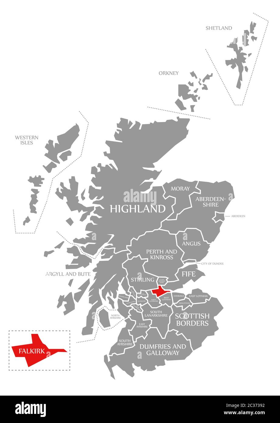 Map Of Falkirk And Surrounding Area Falkirk Red Highlighted In Map Of Scotland Uk Stock Photo - Alamy