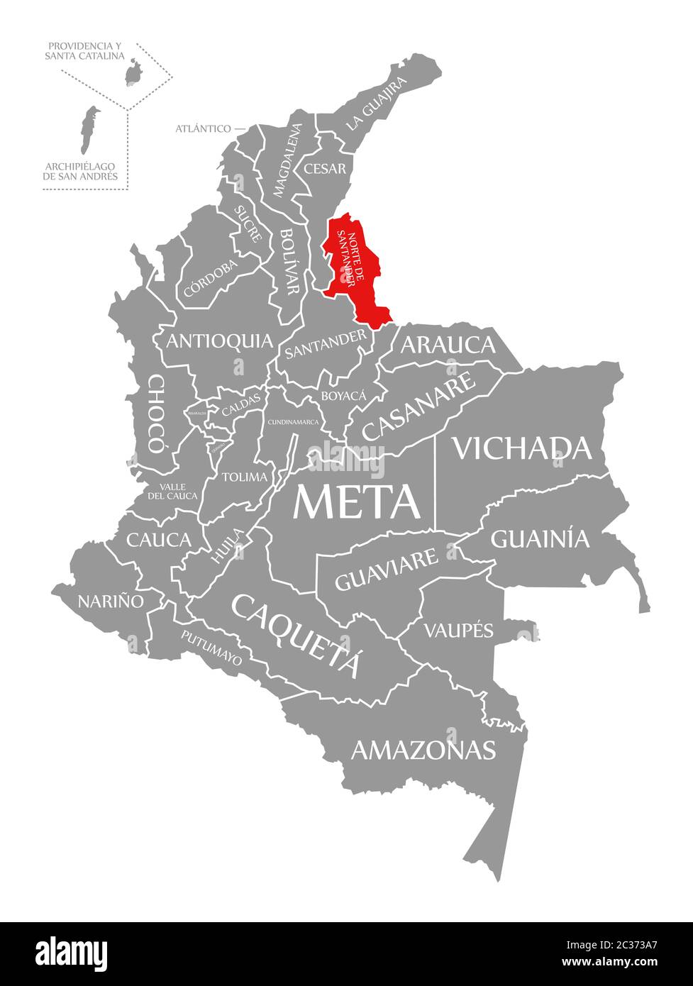 Norte de Santander red highlighted in map of Colombia Stock Photo