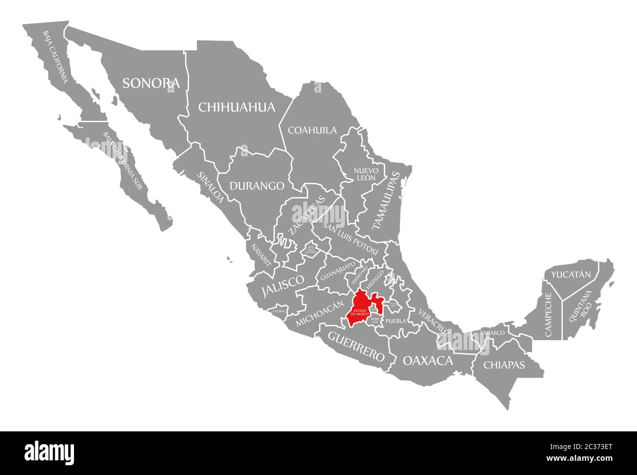 Estado de Mexico red highlighted in map of Mexico Stock Photo