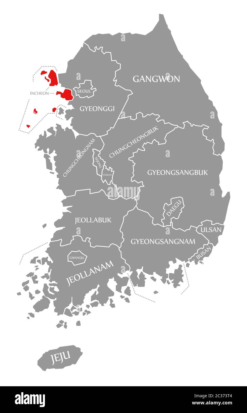 Incheon South Korea Map Incheon Red Highlighted In Map Of South Korea Stock Photo - Alamy