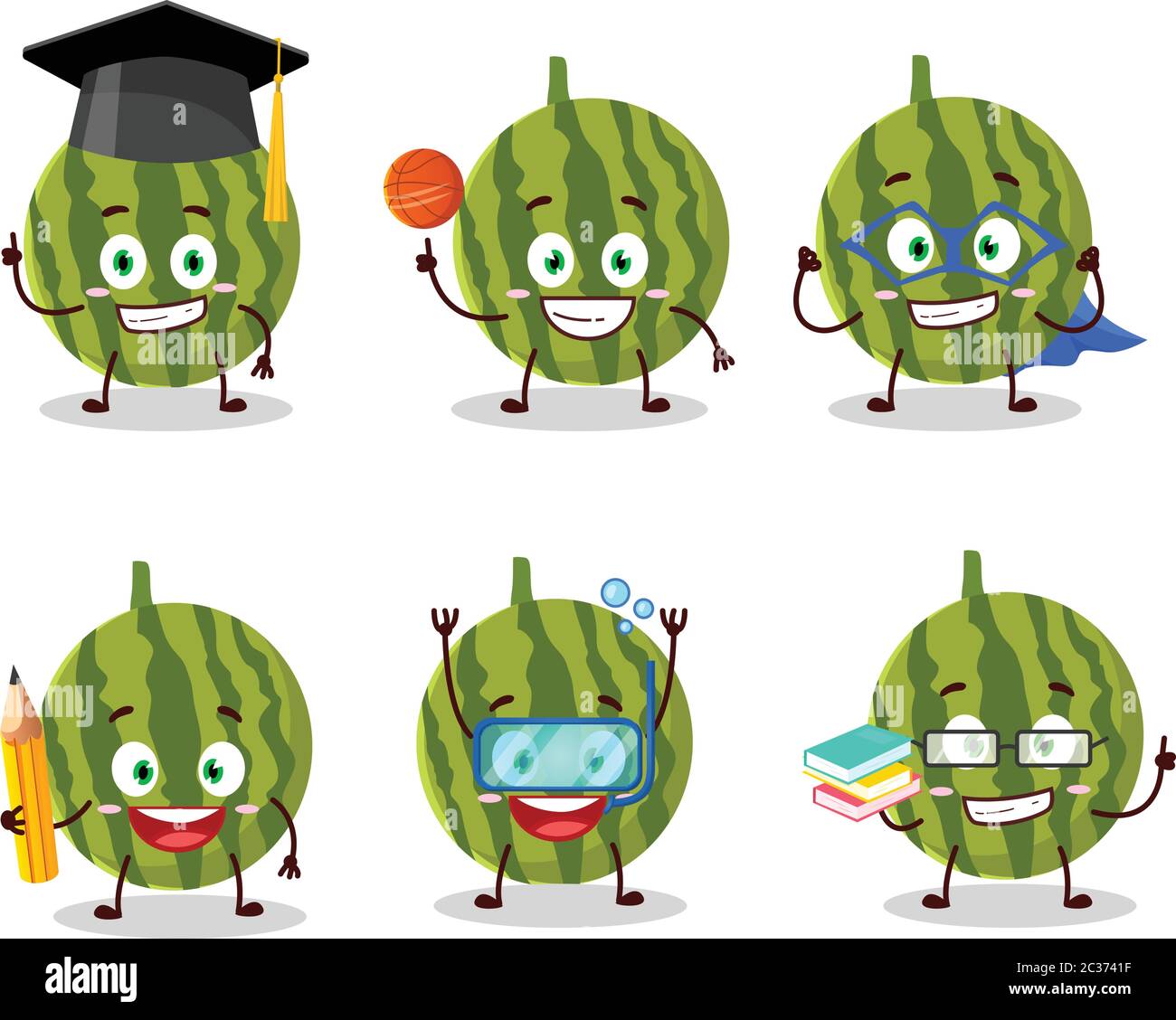 School student of watermelon cartoon character with various expressions  Stock Vector Image & Art - Alamy