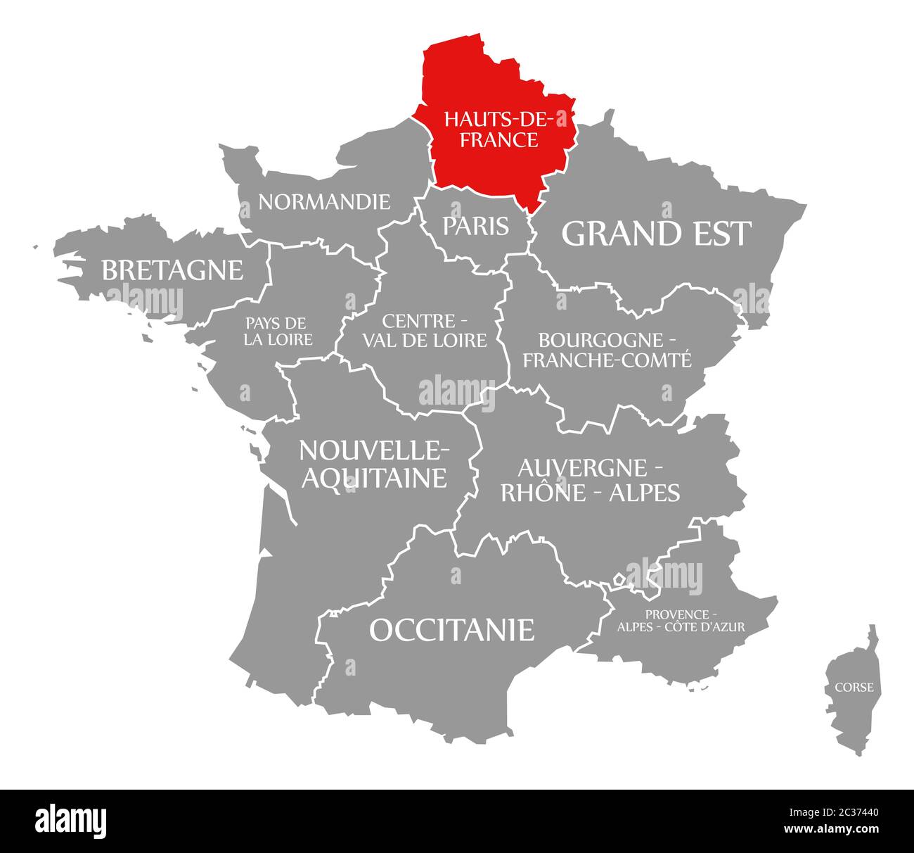 Hauts de France red highlighted in map of France Stock Photo