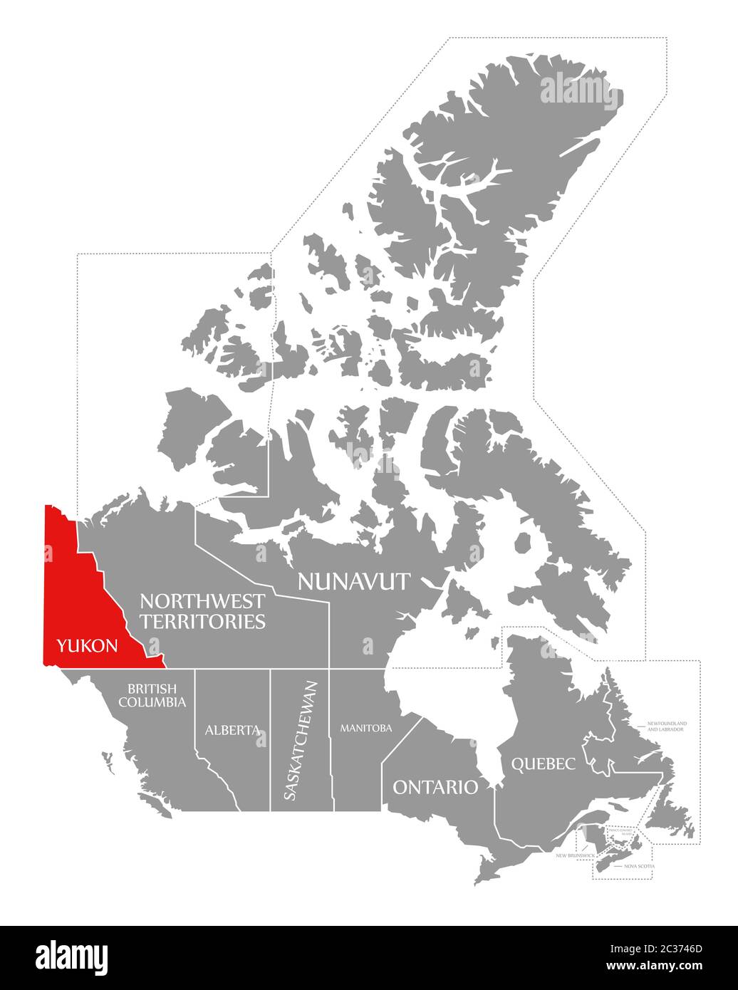 Yukon red highlighted in map of Canada Stock Photo
