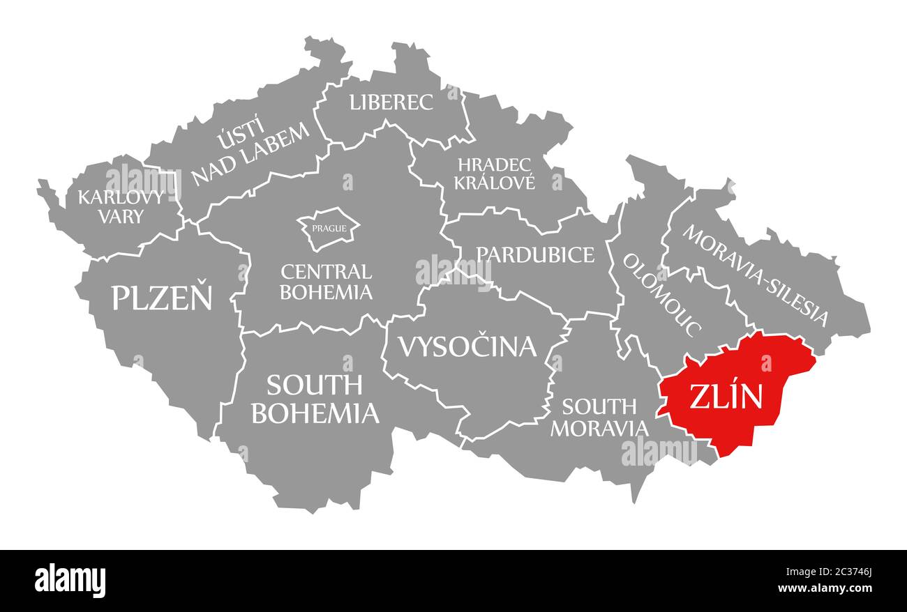 Zlin Czech Republic Map Zlin Red Highlighted In Map Of Czech Republic Stock Photo - Alamy