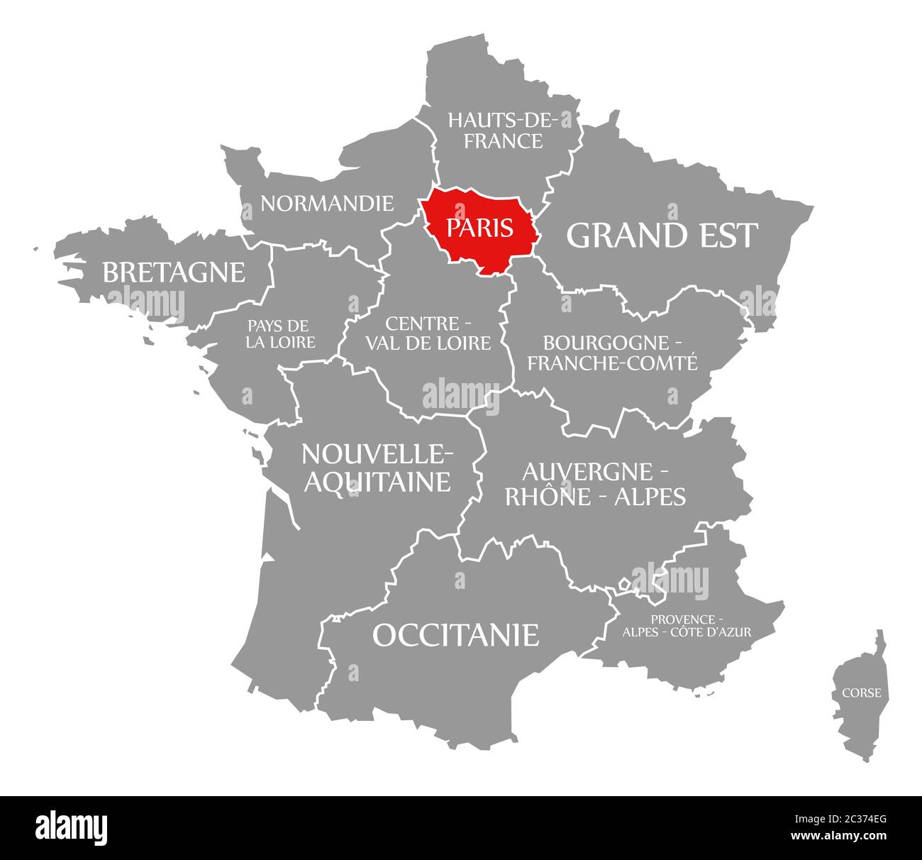 Paris red highlighted in map of France Stock Photo - Alamy