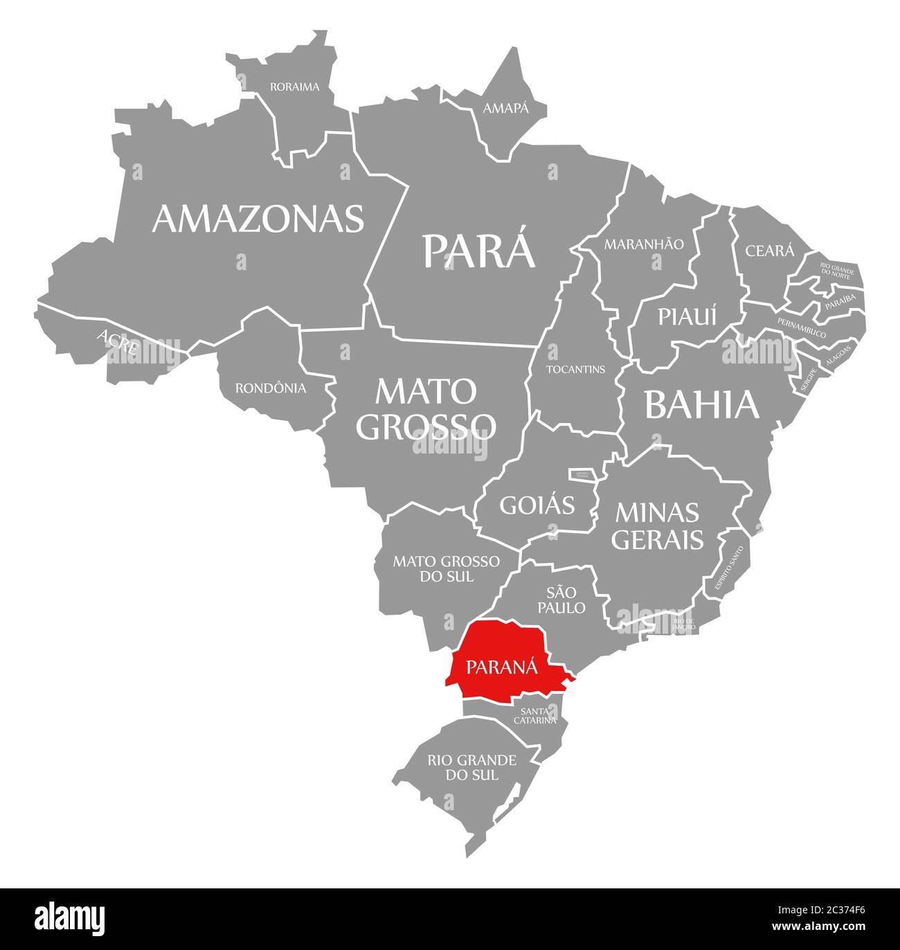 Parana red highlighted in map of Brazil Stock Photo - Alamy