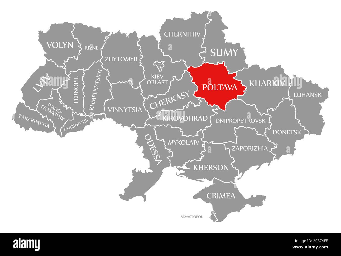 Poltava Red Highlighted In Map Of The Ukraine Stock Photo Alamy