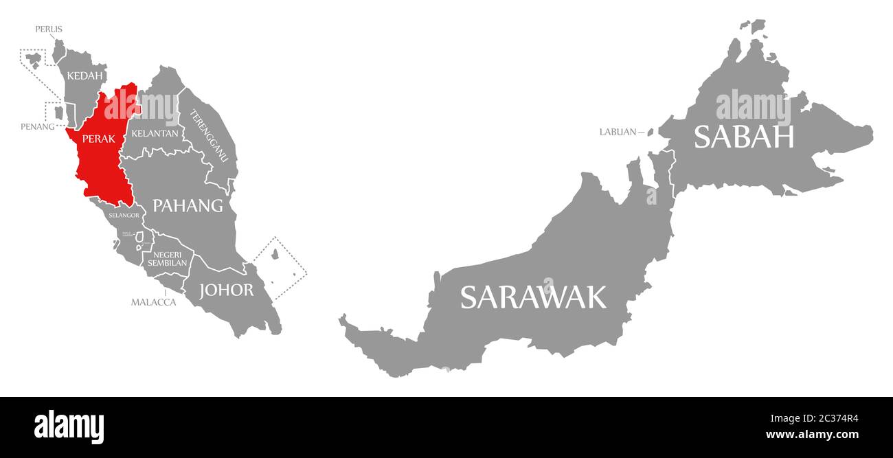 Perak red highlighted in map of Malaysia Stock Photo Alamy
