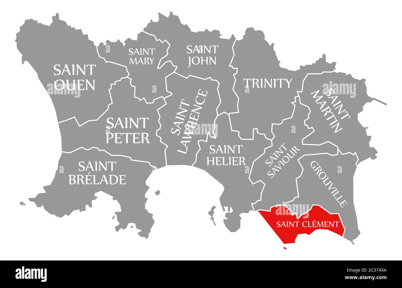 Saint Clement red highlighted in map of Jersey Stock Photo Alamy
