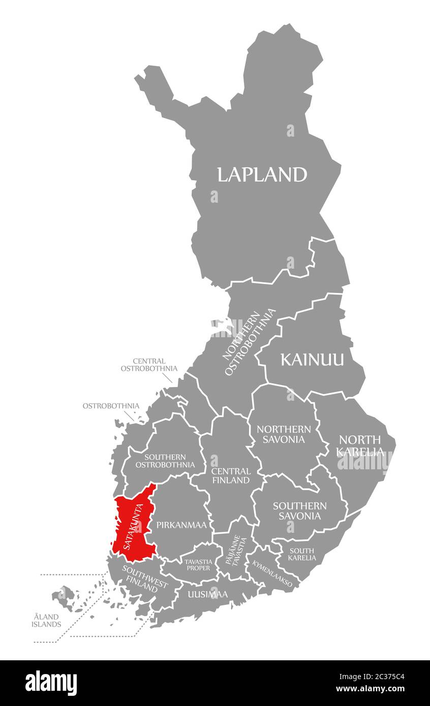 Satakunta red highlighted in map of Finland Stock Photo