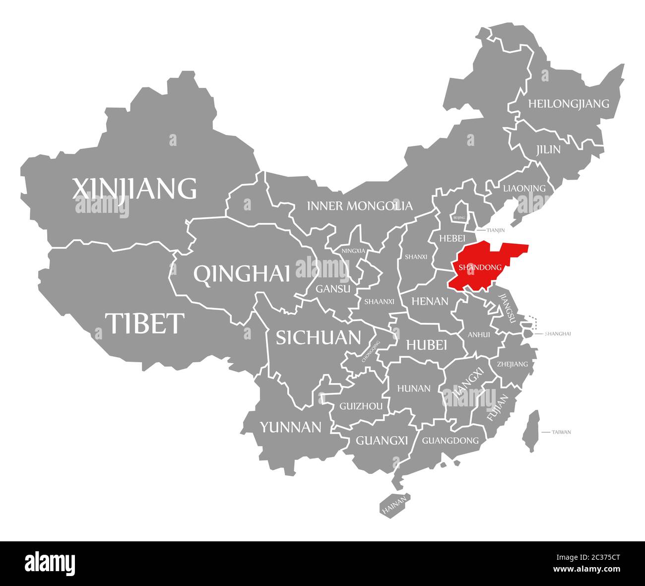 Shandong Red Highlighted In Map Of China 2C375CT 
