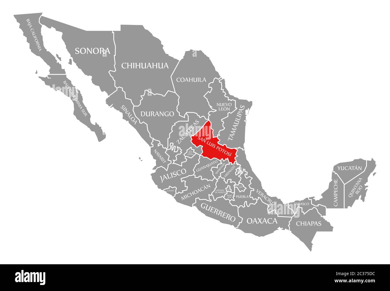 San Luis Potosi red highlighted in map of Mexico Stock Photo
