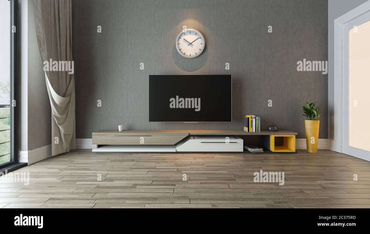 tv stand with plant in the room decor idea 3D rendering Stock Photo Alamy