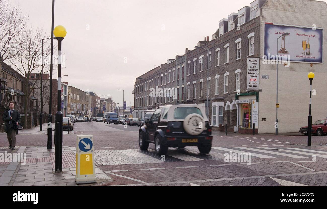 Street scene in Lennox Road, in north west London, UK, in 1996 Stock