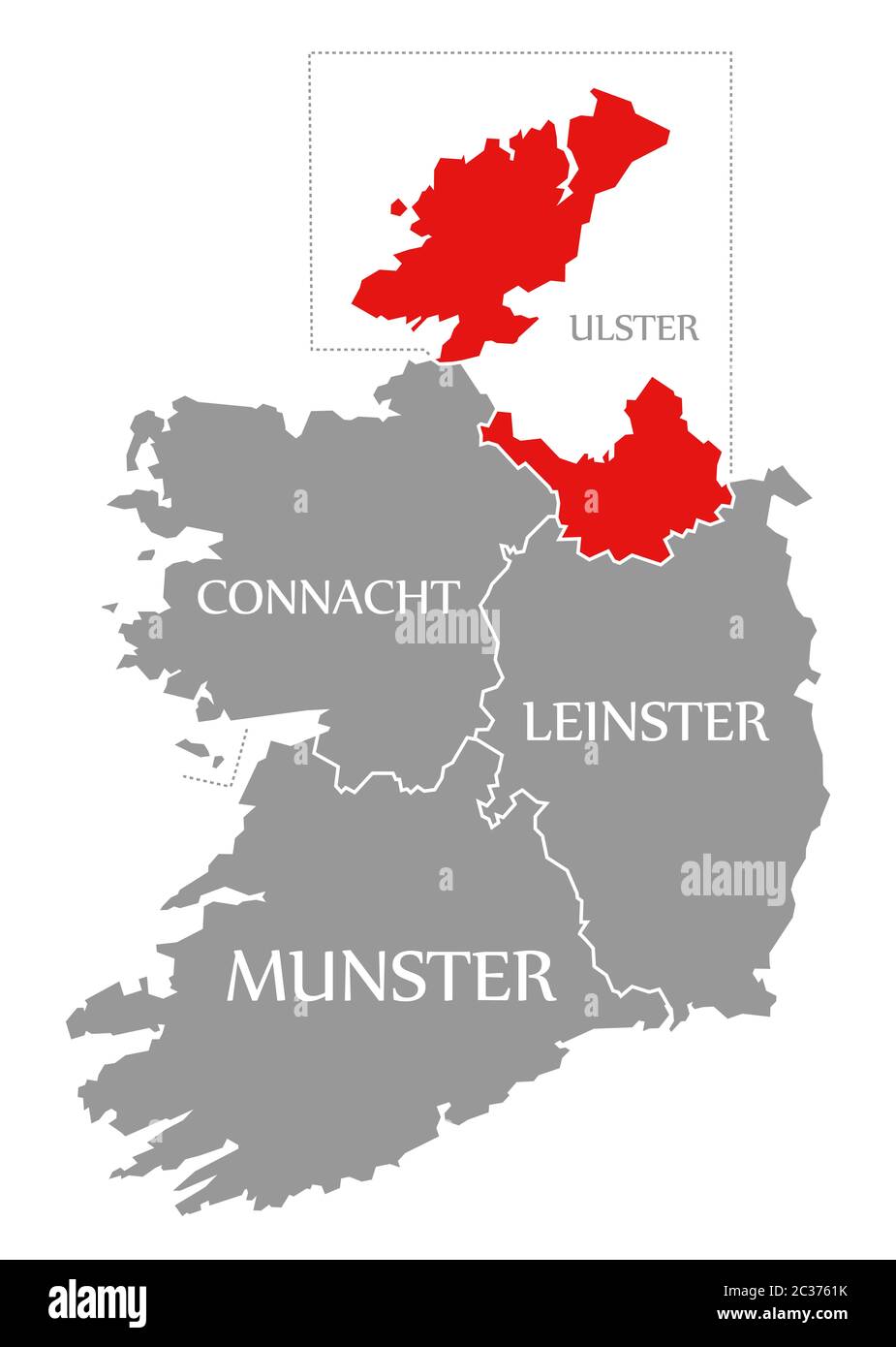 Ulster red highlighted in map of Ireland Stock Photo