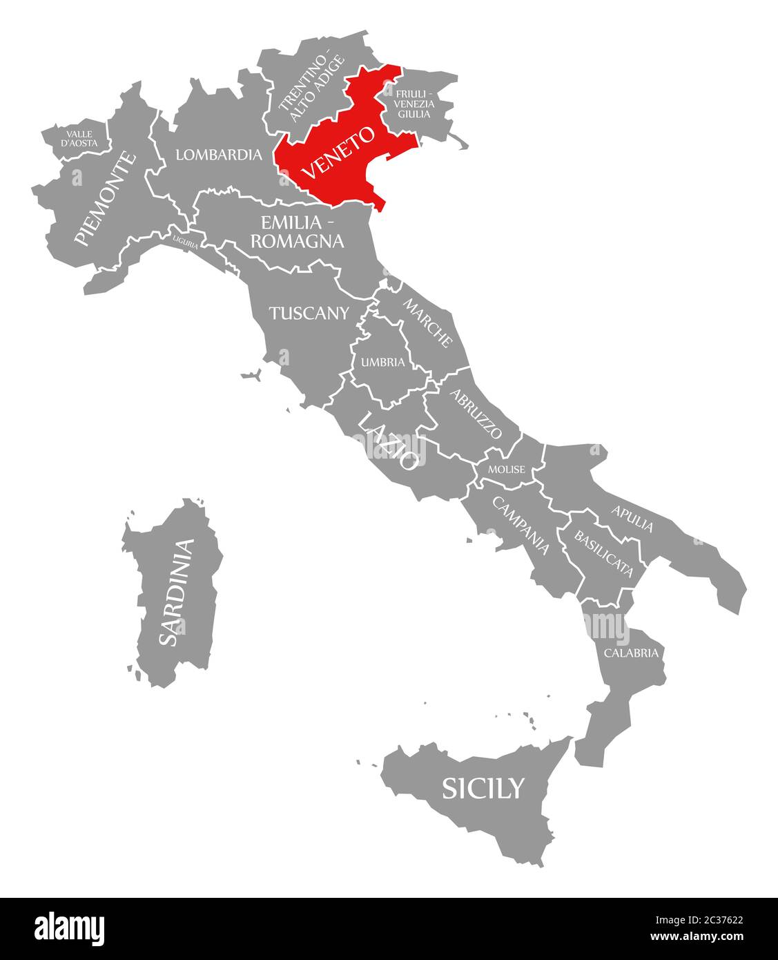red highlighted in map of Italy Stock Photo Alamy