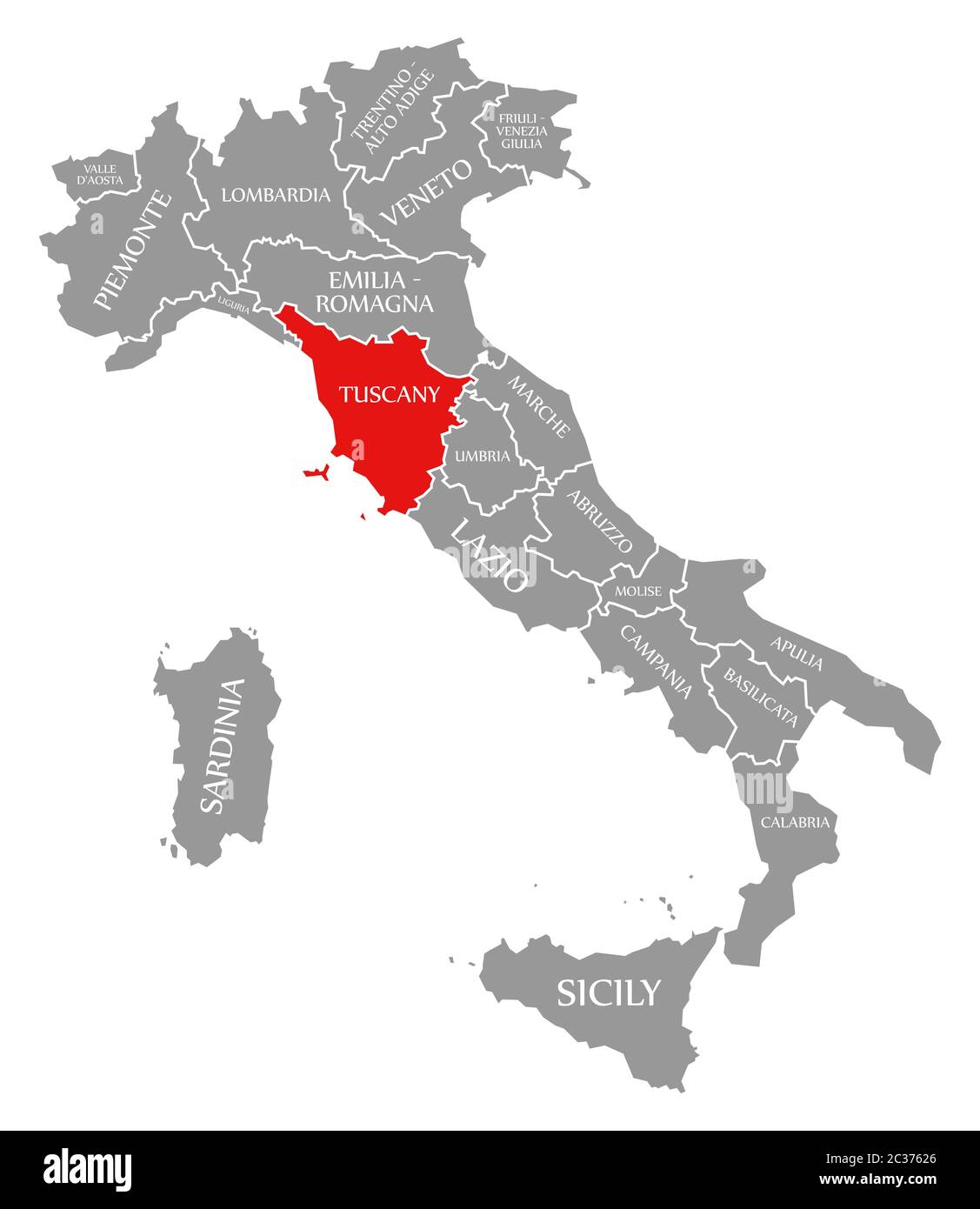Tuscany red highlighted in map - Tuscany Red Highlighted In Map Of Italy 2C37626 