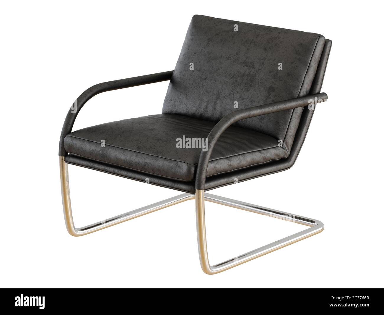 Armchair with old leather on a metal base on a white background 3d