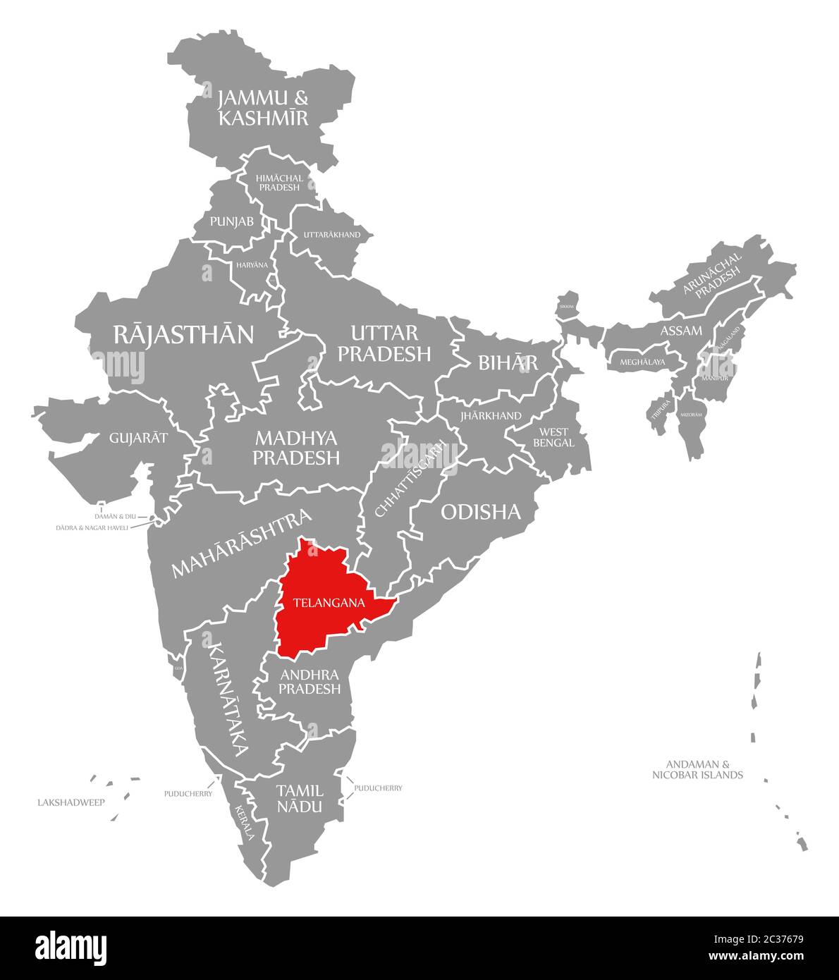 Telangana red highlighted in map of India Stock Photo