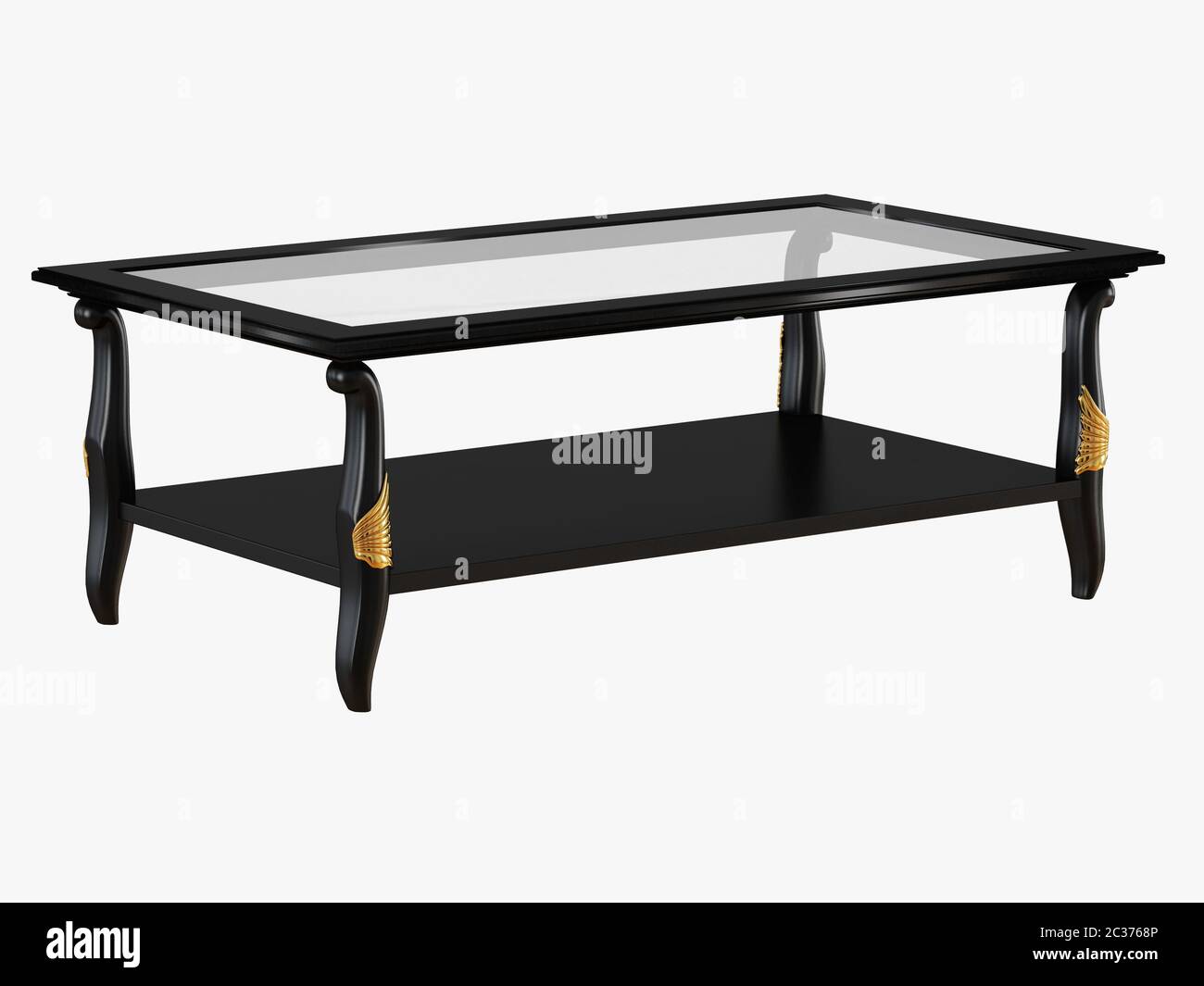 Rectangular black coffee table on white background 3d rendering Stock