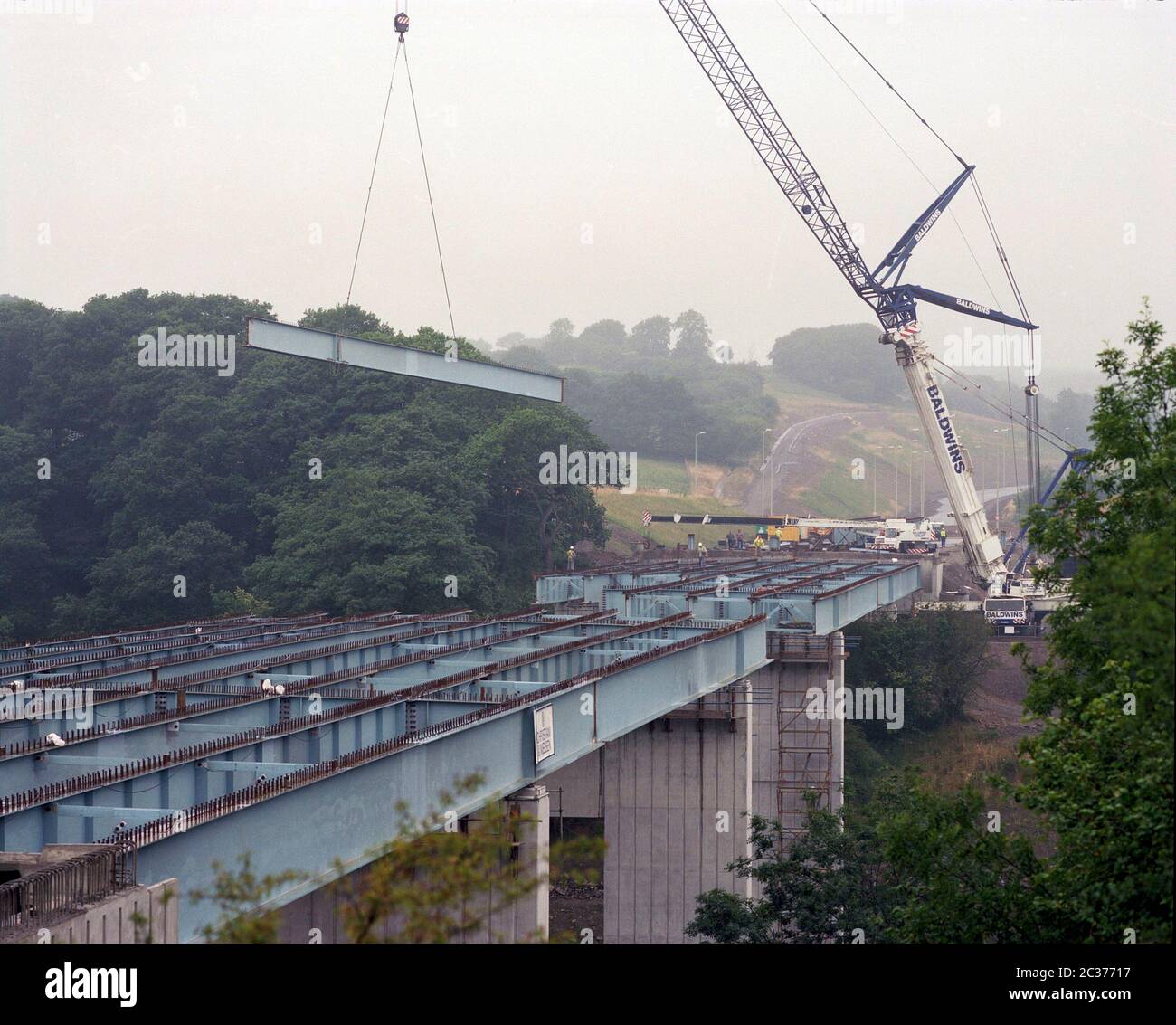 The construction of a road viaduct, on the Merthyr Tydfil bypass, south Wales, UK in 1996 Stock Photo