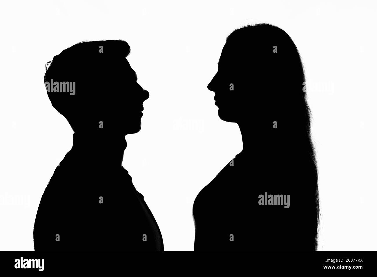 Contour portrait of two people looking at each other Stock Photo