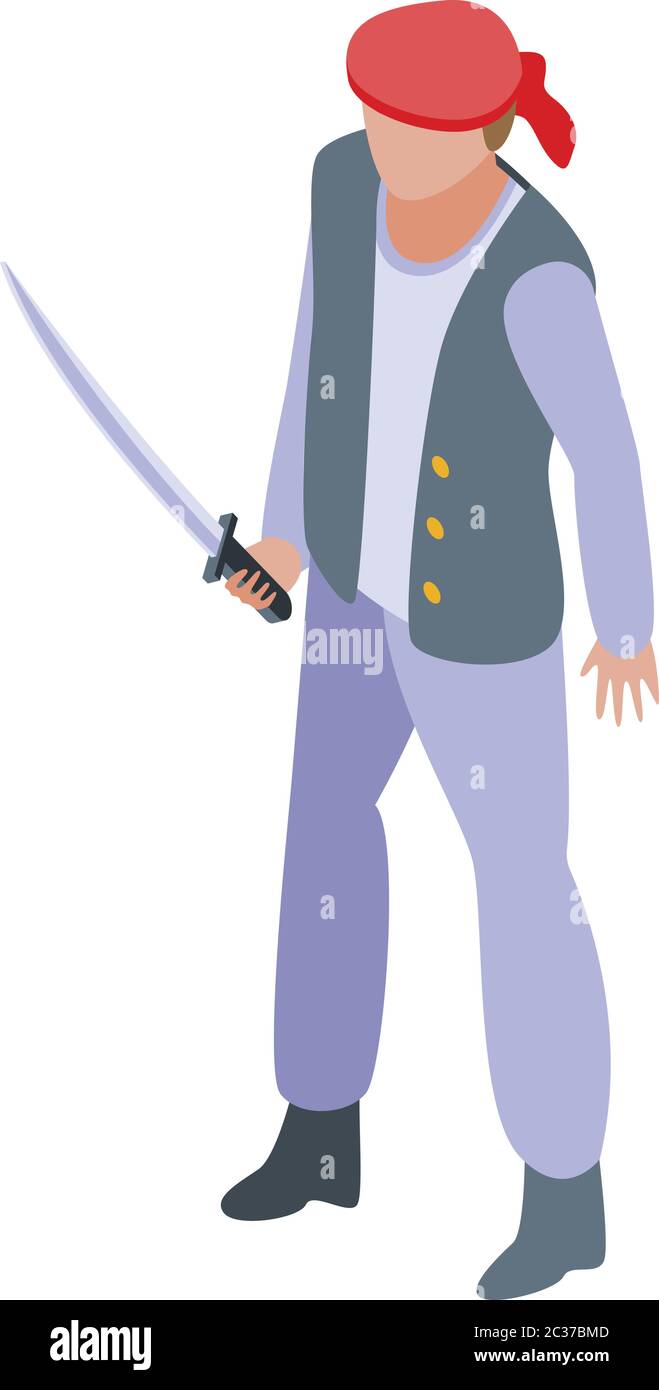 Pirate with sword icon, isometric style Stock Vector