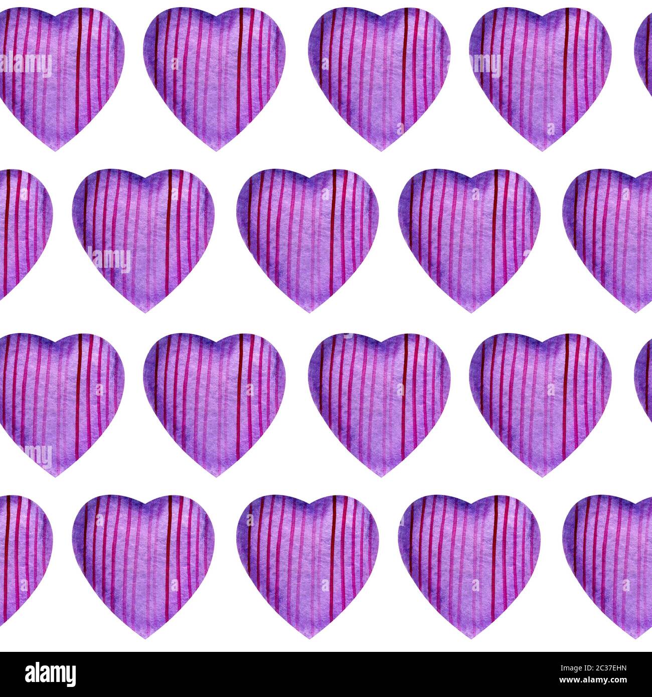 Seamless pattern with watercolor hearts. Tender purple hearts with ...