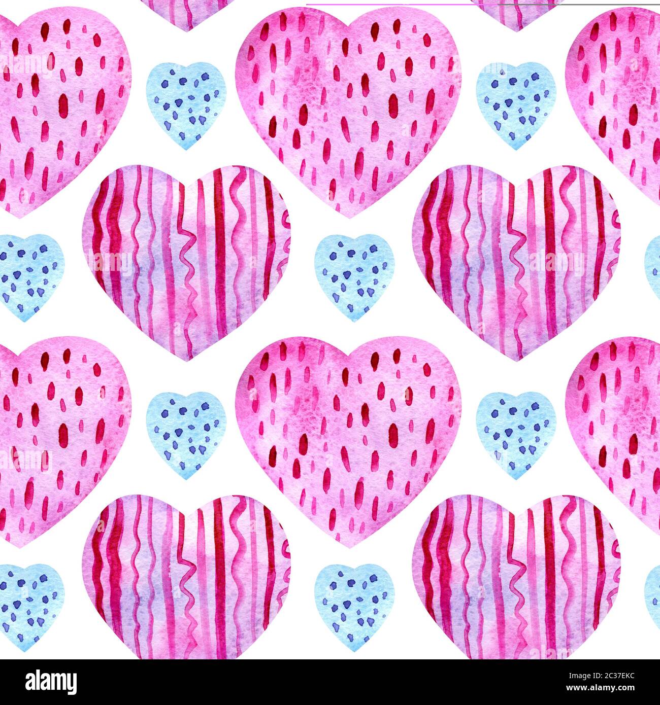 Seamless pattern with watercolor hearts. Tender pink and blue hearts ...