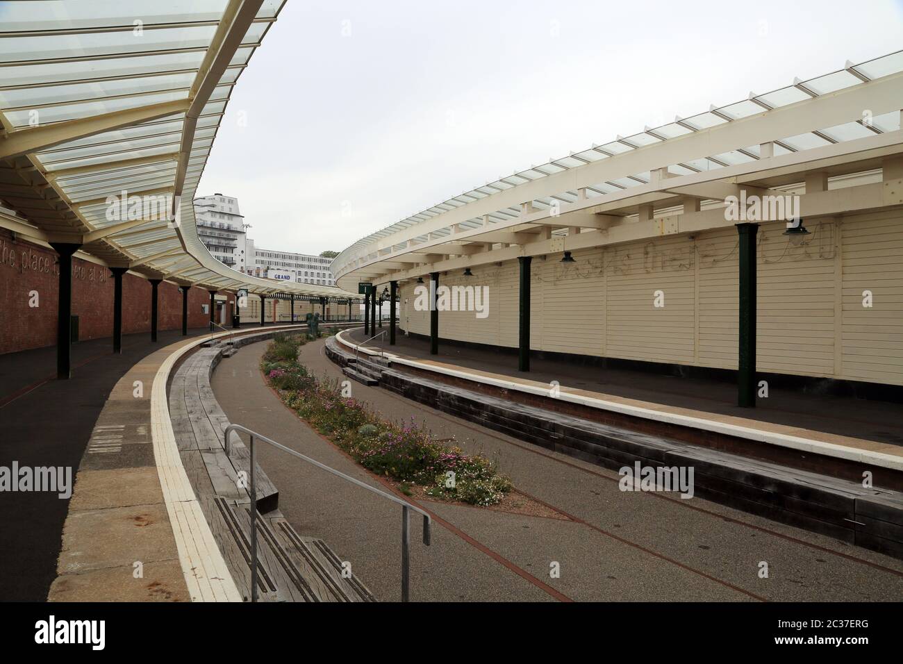 The redeveloped old railway station at Folkestone Harbour Arm, Folkestone in Kent, England Stock Photo