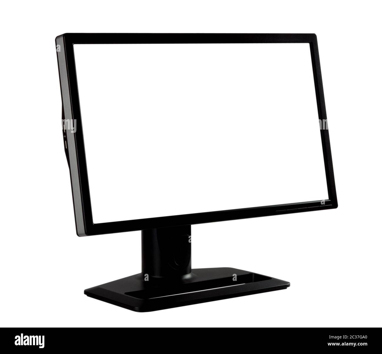 Black computer monitor stands at an angle isolated on white Stock Photo Alamy