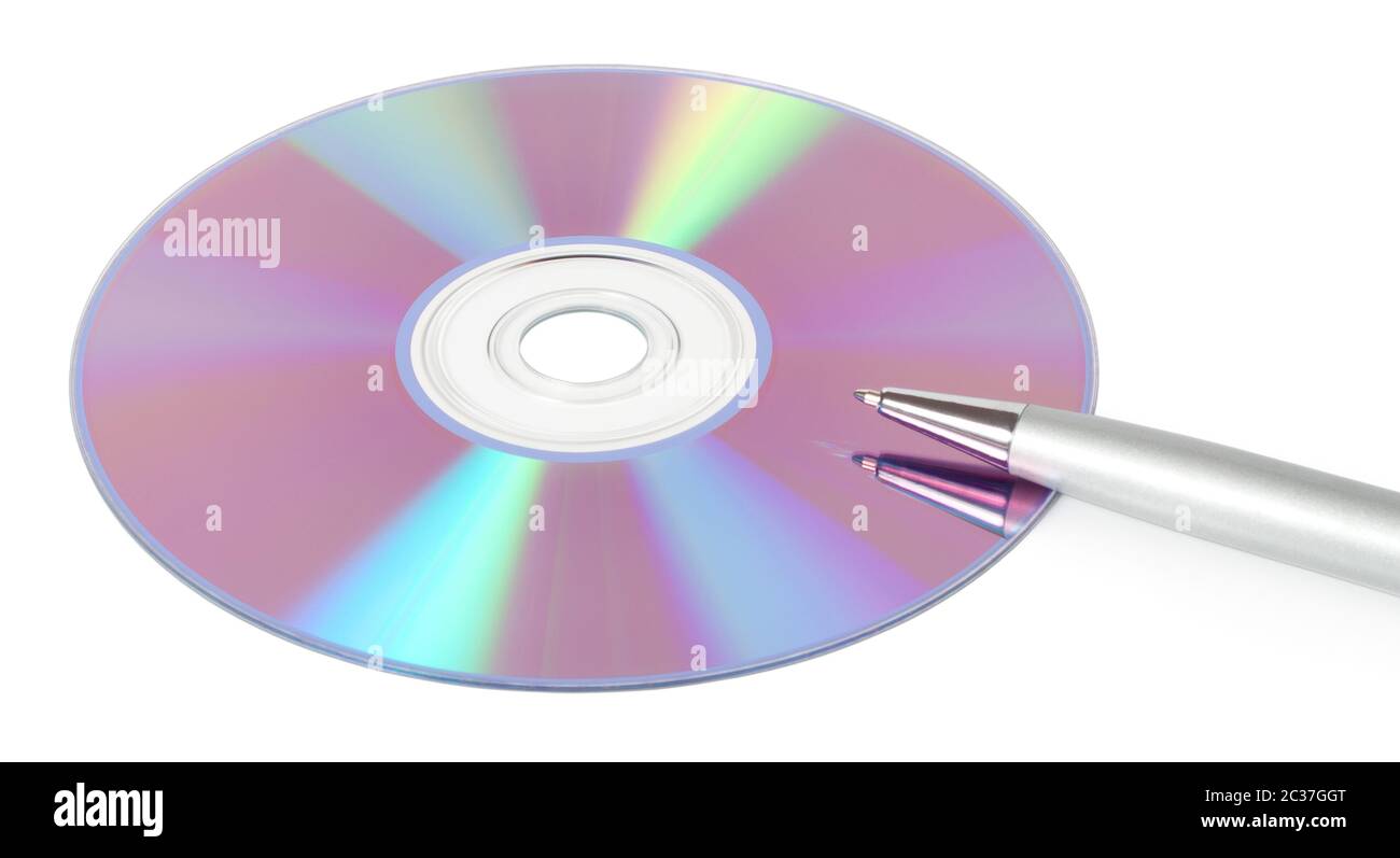 CD-ROM with a pen isolated on white background Stock Photo